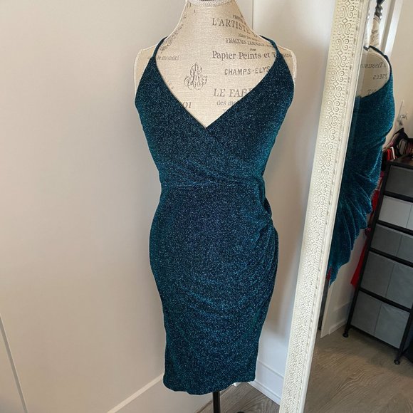 ERIN BLAIR BLUE SPARKLE DRESS - SIZE MEDIUM - Picture 4 of 5